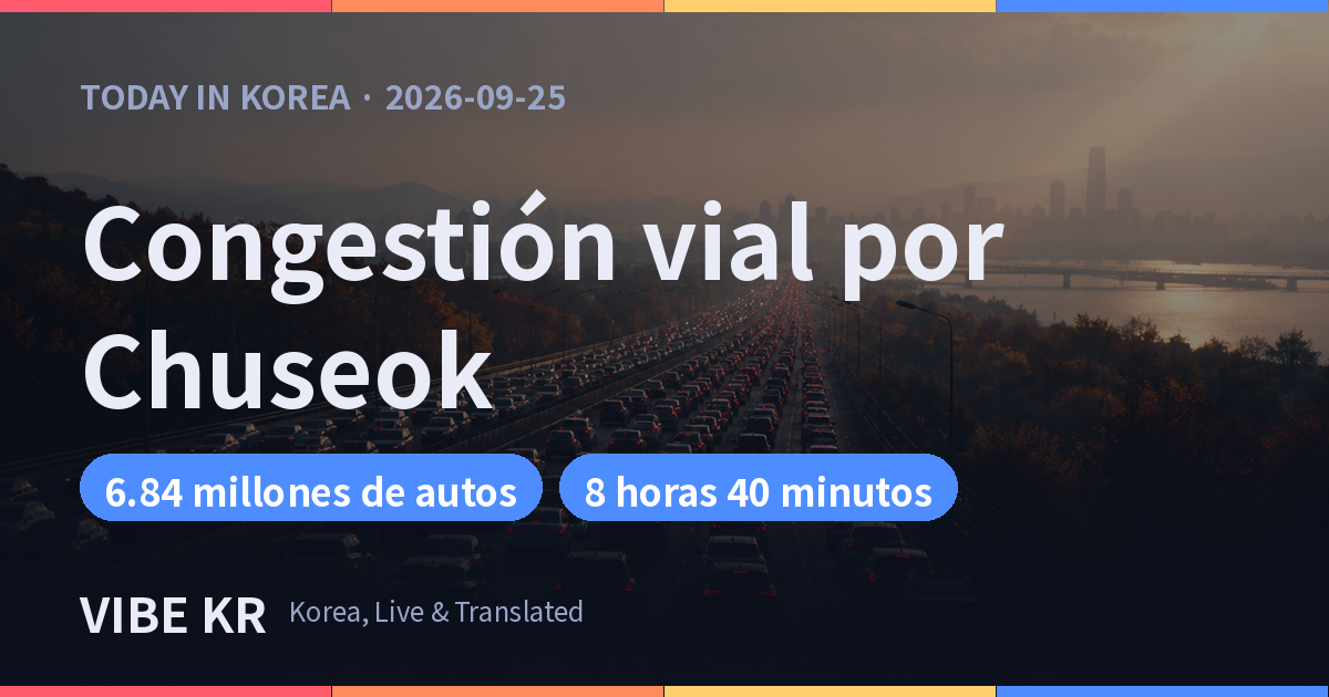 Vista aérea de una autopista congestionada durante el feriado de Chuseok.