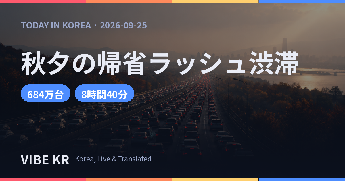 秋夕連休で渋滞が続く高速道路を上空から見下ろした画像。