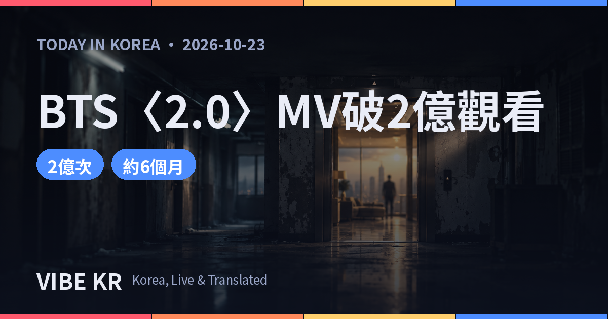 BTS〈2.0〉MV公開約6個月 YouTube觀看次數破2億