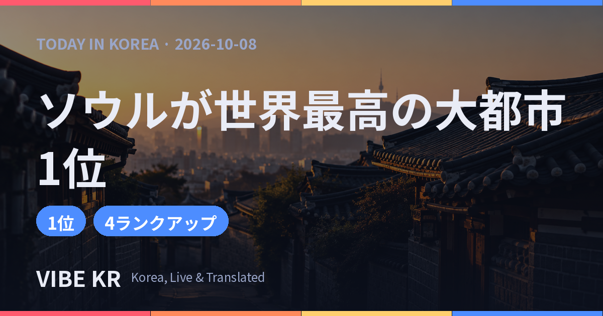 夕暮れの北村の韓屋の屋根越しに、ソウル都心のスカイラインが広がる風景